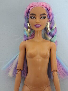 Barbie Extra Doll #5 Rainbow Hair Braids Daya Earrings Articulated Nude GRN29
